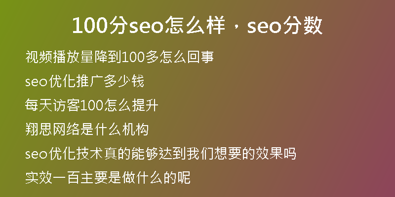 100分seo怎么樣，seo分數