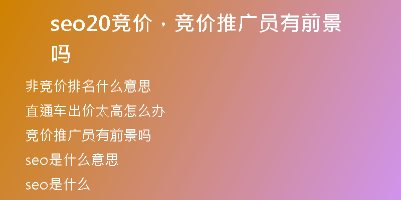 seo20競(jìng)價(jià)，競(jìng)價(jià)推廣員有前景嗎