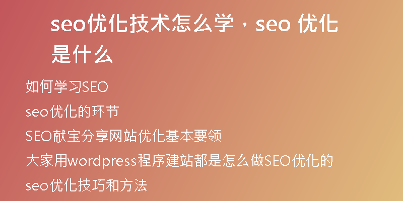 seo優(yōu)化技術(shù)怎么學(xué)，seo 優(yōu)化是什么
