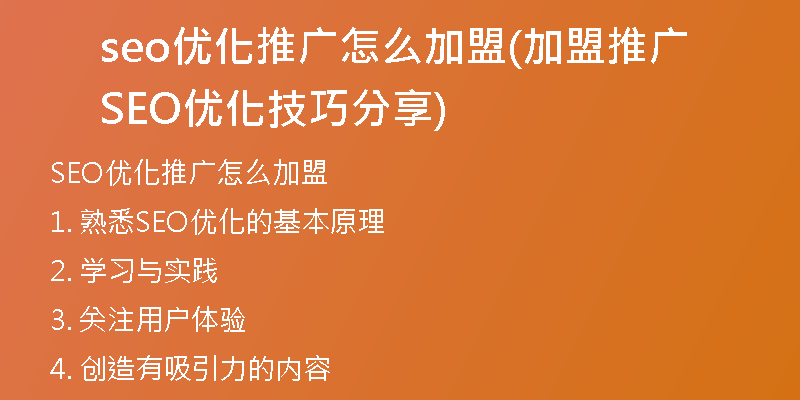seo優(yōu)化推廣怎么加盟(加盟推廣SEO優(yōu)化技巧分享)