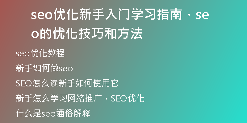 seo優(yōu)化新手入門(mén)學(xué)習(xí)指南，seo的優(yōu)化技巧和方法