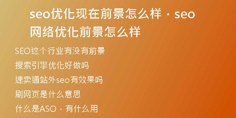 seo優(yōu)化現(xiàn)在前景怎么樣，seo網(wǎng)絡(luò)優(yōu)化前景怎么樣