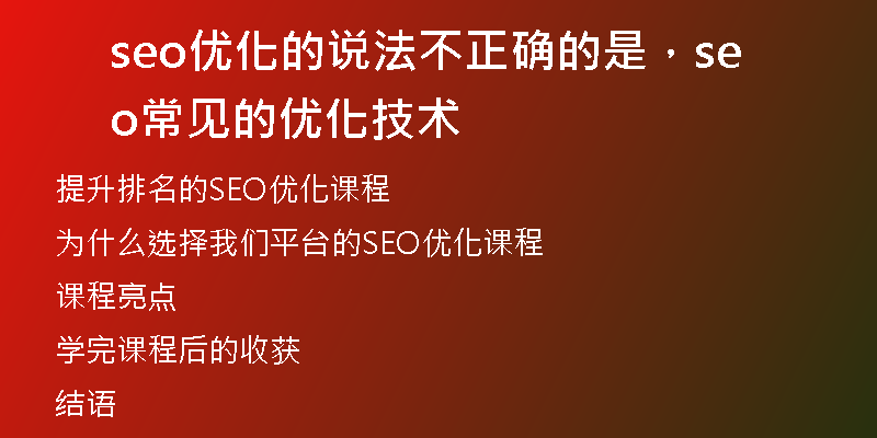 seo優(yōu)化的說法不正確的是，seo常見的優(yōu)化技術(shù)
