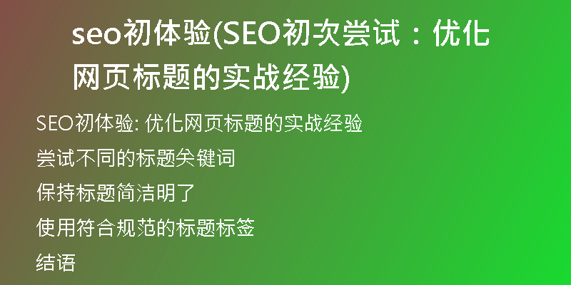 seo初體驗(yàn)(SEO初次嘗試：優(yōu)化網(wǎng)頁標(biāo)題的實(shí)戰(zhàn)經(jīng)驗(yàn))