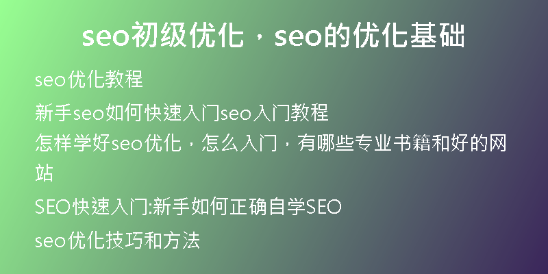seo初級優(yōu)化，seo的優(yōu)化基礎(chǔ)