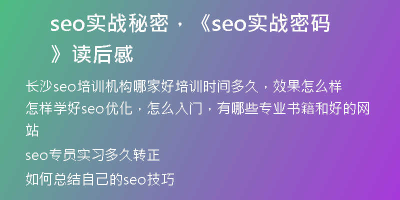 seo實戰(zhàn)秘密，《seo實戰(zhàn)密碼》讀后感