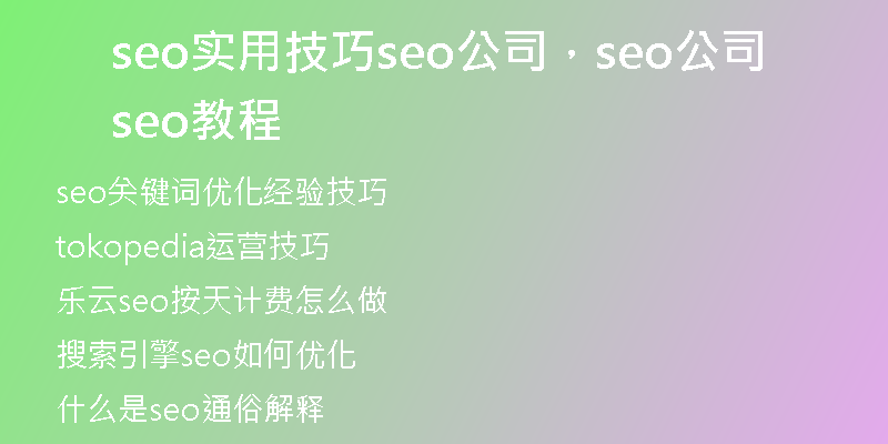 seo實用技巧seo公司，seo公司seo教程