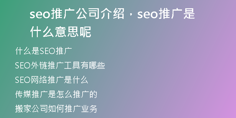 seo推廣公司介紹,seo推廣是什么意思呢