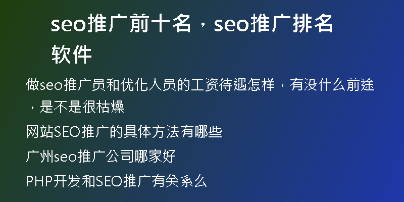 seo推廣前十名，seo推廣排名軟件