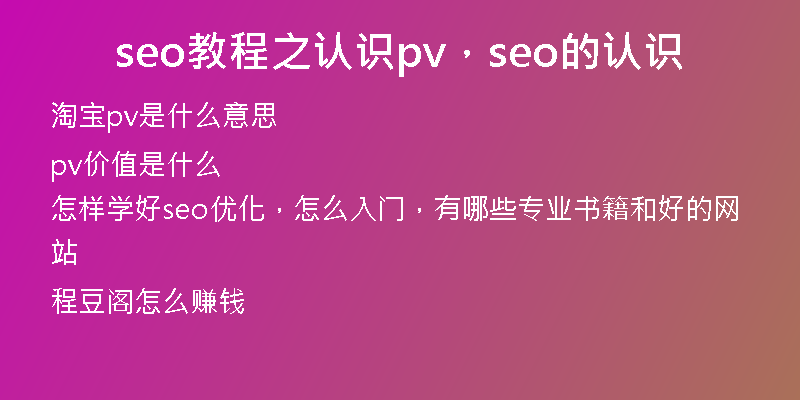 seo教程之認(rèn)識(shí)pv，seo的認(rèn)識(shí)
