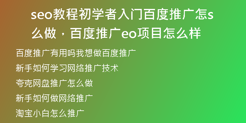 seo教程初學(xué)者入門百度推廣怎么做，百度推廣seo項(xiàng)目怎么樣