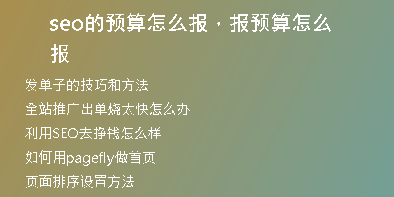 seo的預(yù)算怎么報(bào)，報(bào)預(yù)算怎么報(bào)