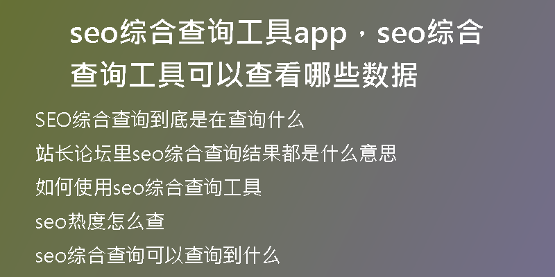 seo綜合查詢工具app，seo綜合查詢工具可以查看哪些數(shù)據(jù)