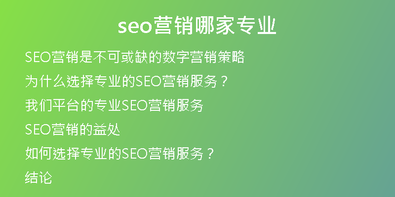seo營銷哪家專業(yè)