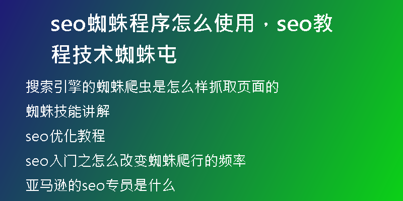 seo蜘蛛程序怎么使用，seo教程技術(shù)蜘蛛屯