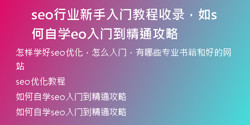 seo行業(yè)新手入門教程收錄，如何自學seo入門到精通攻略