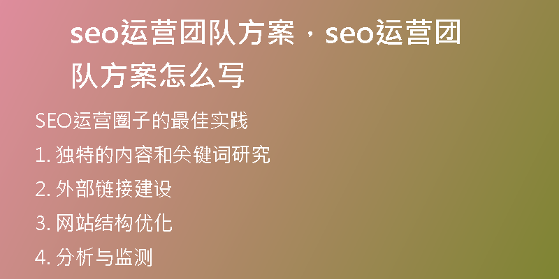 seo運(yùn)營(yíng)團(tuán)隊(duì)方案，seo運(yùn)營(yíng)團(tuán)隊(duì)方案怎么寫