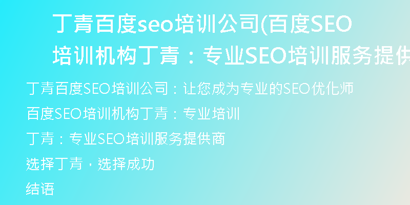 丁青百度seo培訓(xùn)公司(百度SEO培訓(xùn)機(jī)構(gòu)丁青：專業(yè)SEO培訓(xùn)服務(wù)提供商)