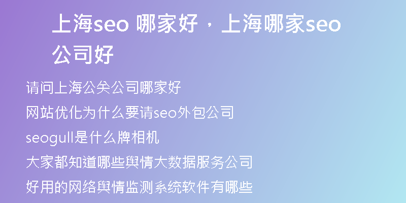 上海seo 哪家好，上海哪家seo公司好
