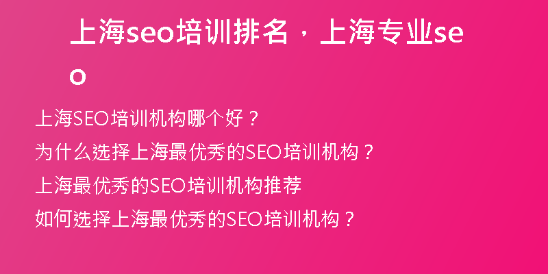 上海seo培訓(xùn)排名，上海專業(yè)seo