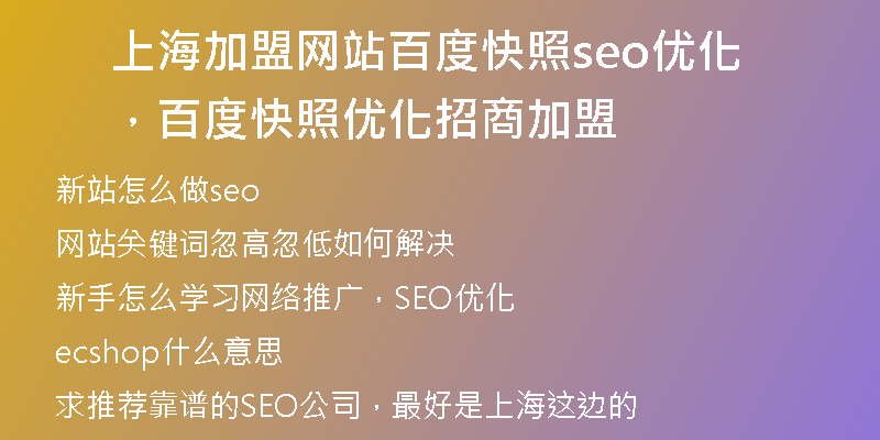 上海加盟網站百度快照seo優(yōu)化，百度快照優(yōu)化招商加盟