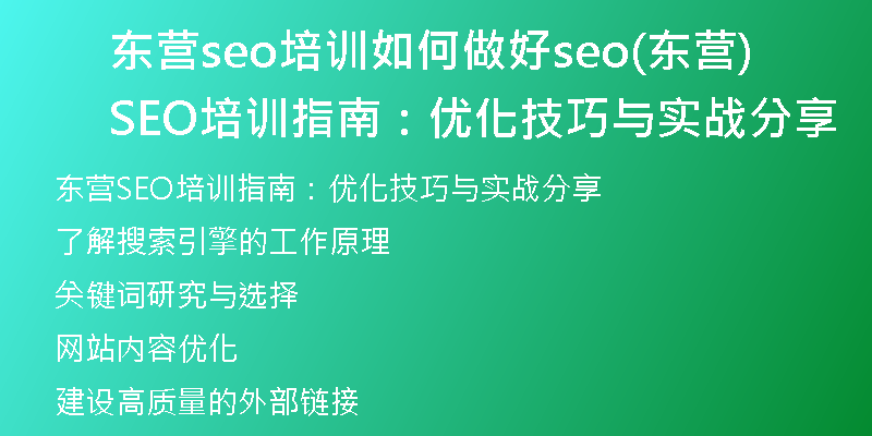東營(yíng)seo培訓(xùn)如何做好seo(東營(yíng)SEO培訓(xùn)指南：優(yōu)化技巧與實(shí)戰(zhàn)分享)